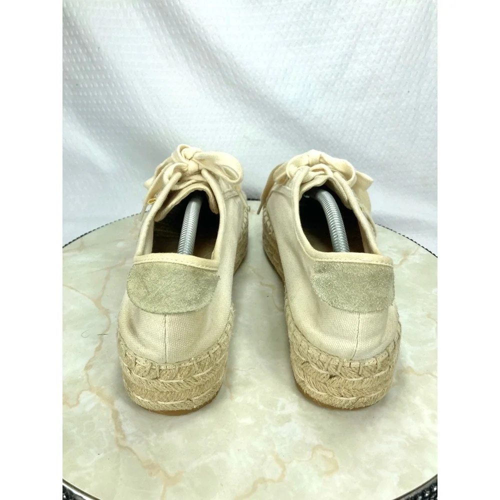 Tory Burch Seaside Oxford Espadrille Shoes Womens Sz 8.5 Cream Platform Sneakers
